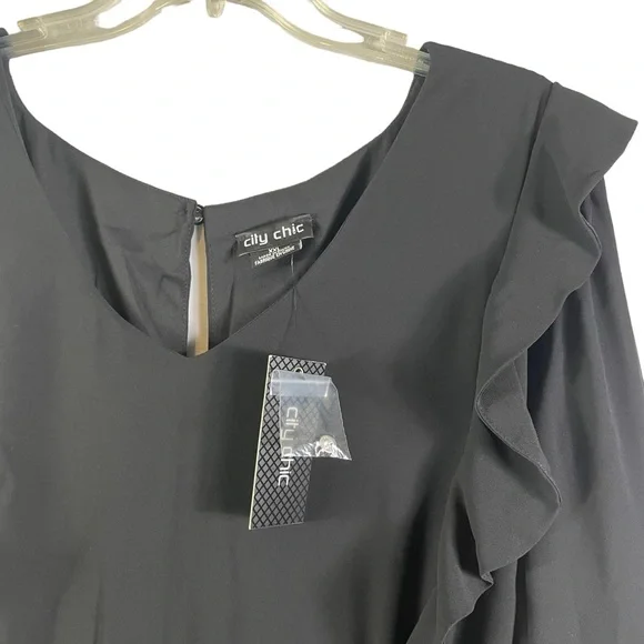 NWT CITY CHIC Pretty Ruffle Dress - black - Picture 5 of 6